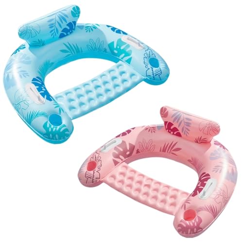 HLDIRECT 2Pack Inflatable Pool Float Chair Adult, Floating Chair with Cup Holders for Swimming Pool, Water Lounger with Handles & Ergonomic Headrest, Float Toys for Summer Water Fun Party