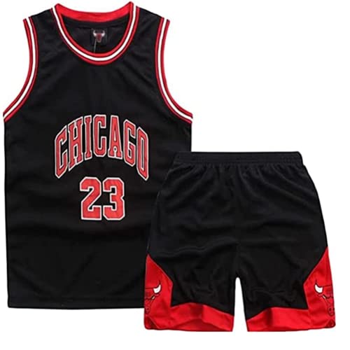 Molinka Camiseta de baloncesto sin mangas para niños, chaleco de malla, uniforme, camiseta y pantalones cortos, para verano, conjunto con llavero, 1-15 años, Negro , S Cover