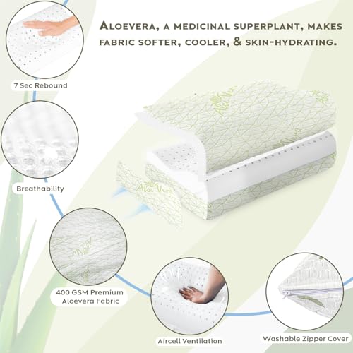 Image of AYKA Aloevera Cervical Memory Foam Pillow for Neck & Shoulder Pain Relief | Orthopedic Contour Pillow for Sleeping & Spinal Alignment | Ergonomic Support | 2-Year Warranty (Set of 2)