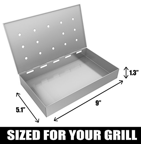 Smoker Box Maximum Wood Chip Capacity - 25% Thicker Stainless Steel Won't Warp - Charcoal & Gas Grill BBQ Meat Smoking Hinged Lid - Best Grilling Accessories & Barbecue Utensils for Dad Smoker Box Maximum Wood Chip Capacity - 25% Thicker Stainless Steel Won't Warp - Charcoal & Gas Grill BBQ Meat Smoking Hinged Lid - Best Grilling Accessories & Barbecue Utensils for Dad