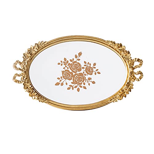 Mirrored Tray, Polyresin Ellipse Antique Decorative Mirror Tray, Jewelry Dresser Organizer Tray & Display, Vanity Tray, Serving Tray, Decorative Mirror Tray,Gold #TOP16