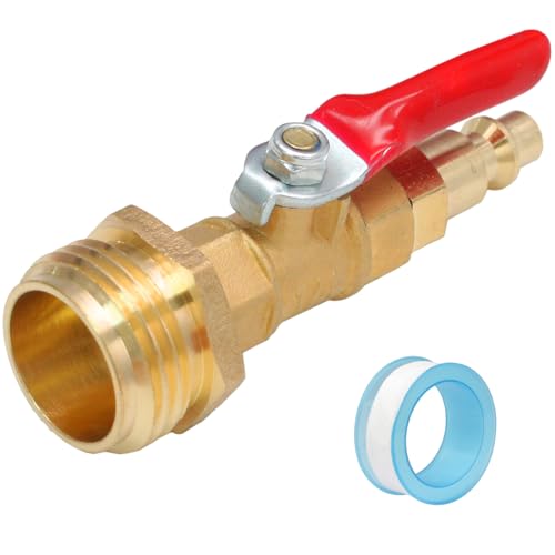 Image of Winterize Blowout Adapter with 1 /4 inch Quick Connect Plug and 3 /4 inch Garden Water Hose Threading Brass Winterize Quick Adapter with Ball Valve for RV Boat Camper Trailer Sprinkler Irrigation