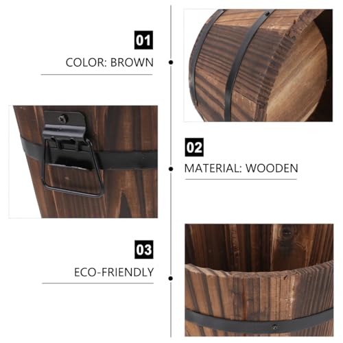 Image of Wooden Barrel Flower Pot - Rustic Planter for Indoor & Outdoor Use with Drainage Holes - 7 Inch Brown Planter for Decorative Plants & Vegetables