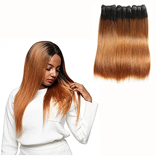 Human Hair Bundles 1b/30 Human Hair Bundles Straight 3 Bundles Brown And Black Virgin Human Hair Extensions Unprocessed Two Tone Honey Brown Bundles 18 20 22 Inch