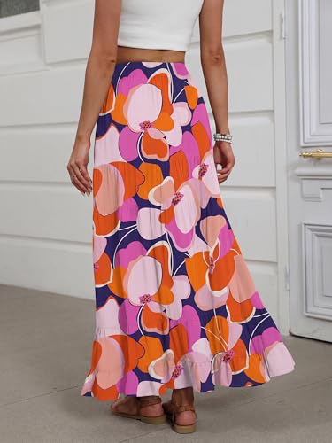 Image of ANRABESS Womens Maxi Skirt Elastic High Waist Swing Tiered A-line Flowy Pleated Boho Beach Vacation Long Skirts