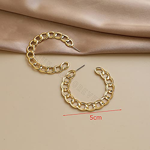 Image of Young & Forever Gift Stainless Steel Gold Plated Curb Chain Hoop Earrings for Women Big Hoop Dangle Earring for Women Circle Earrings Thin Geometric Hoop Earrings
