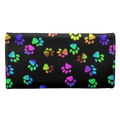Image of AFPANQZ Colorful Paw Leather Wallets for Women Clutch Card Slots Phone Holder Trifold Purses Card, Large Capacity Card Key Cash Storage Bags Zipper Handbag
