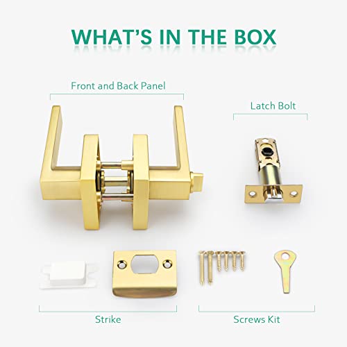 2 Pack Heavy Duty Privacy Bathroom Door Knob Lever, Lock Set For Interior Door, Bedroom Door Handle, Satin Brass Door Handle, Left Or Right Handing #TOP7