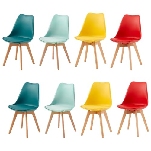 EGGREE Lot de 8 Chaise Gros Commerce Salle à Manger Scandinaves SGS Tested,Rembourrée de Cuisine, Rétro Chaise de Bureau avec Pieds en Bois de Hêtre...