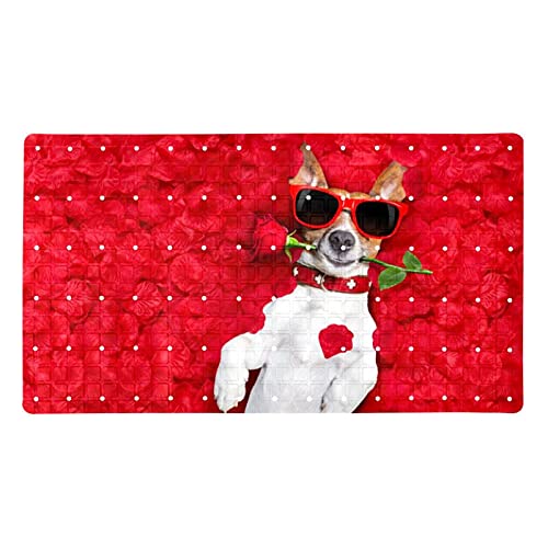 Alfombrilla de baño para perro con ventosas y diseño de rosa roja 2