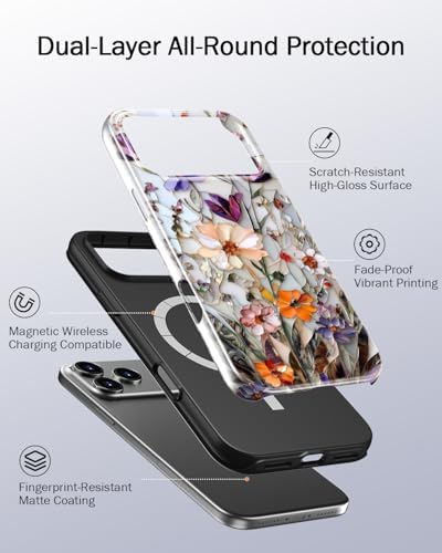 Goodon for iPhone 17 Pro Case Cute, Preppy Floral Aesthetic Cover - 1