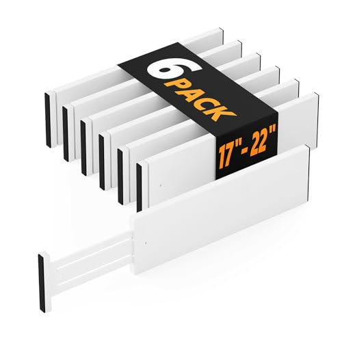 SpaceAid Schubladenteiler aus Bambus, 11,8 cm hoch, verstellbar, 43,2 - 55,9 cm, erweiterbare Organisation für Kleidung, Kommoden, Weiß, 6 Stück