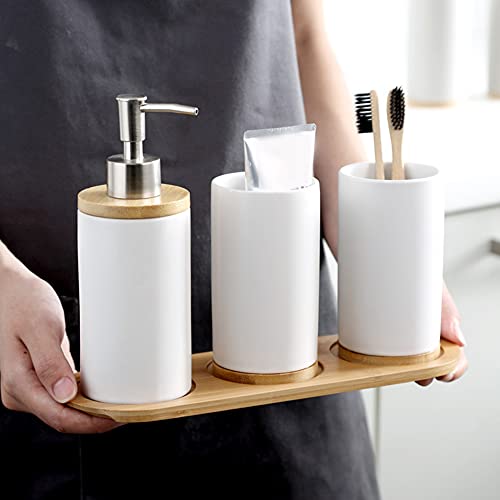 Ekdjkk Toothbrush Holder Cup Ceramics & Bamboo For Bathroom, Tooth Brush Cup Holder & Organizer, Space Saving (Matte White, Single Cup) #TOP3