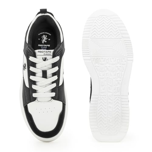 Image of Red Tape Men's Sneakers Black White Pu Round Toe Lace-Up Responsive Sole