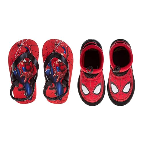 Josmo Marvel Spider-Man Boys Footwear Sandals Bundle Flip Flops & Water Shoes for Boys Size 9-10 Toddler