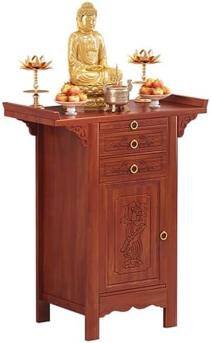 Buddhist Altar Table with Storage, Bamboo Meditation Table, Chinese Offering Stand, Personal Shrine Cabinet, 34.7in Pedestal for Living Room Prayer & Meditation