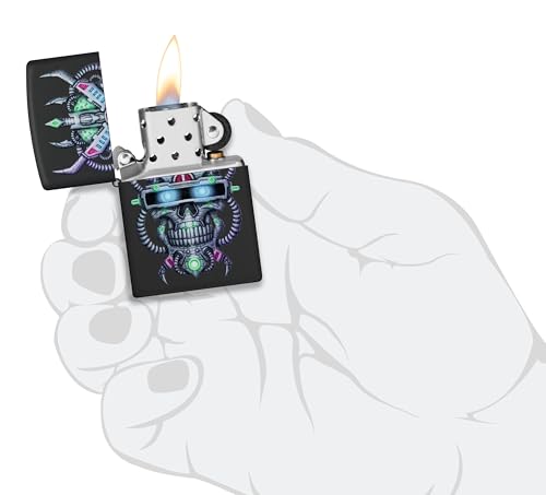Image of Zippo Black Matte- Cyber Skull Design with Futuristic Circuitry, Refillable, (BIS Certified)