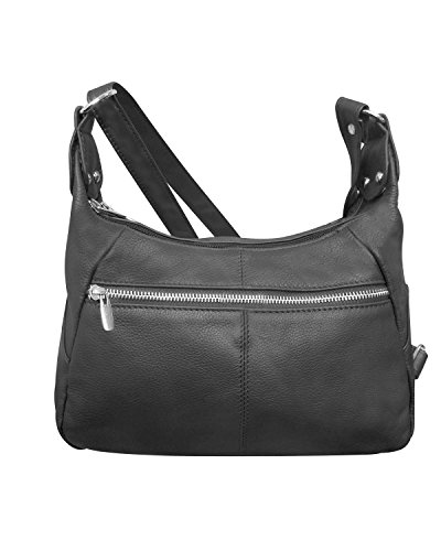 Roma Leathers Leather Shoulder Purse - Double Main Compartments, Long Adjustable Strap - Black