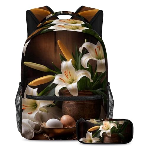Sac à dos scolaire jaune œuf de Pâques avec trousse assortie pour fille et garçon