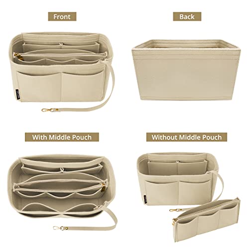 Image of OPPOSHE Purse Organizer Insert for Handbags, Softened Felt Bag Insert Organizer for Tote, Compatible with LV, Coach, MK, Kate Spade, Goyard, Longchamp (Beige, Slender Medium)