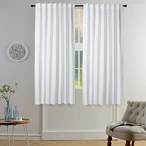 Light & Pro Back Tab Farmhouse Cotton Duck Curtain 50X72 Inch, Tab Top White Bathroom Window Treatment Décor Panel For Kitchen Nursery Livingroom Bed Room Solid White Curtains - 2 Panels #TOP6