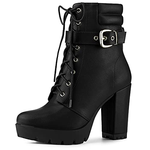 Allegra K Women's Platform Ankle Boots Lace Up Block Heels Combat Boots