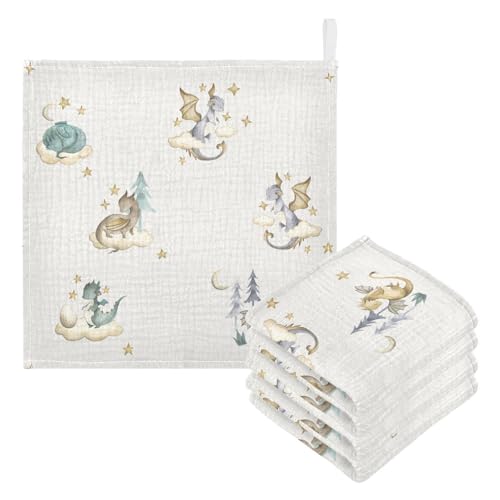 Image of vvfelixl Dragon Baby Baby Burp Cloths Babys Muslin Washcloths for Boys Girls Cotton Babys Face Towel for Newborn Infants Soft and Absorbent 11.8 X 11.8 in, 5 Pack