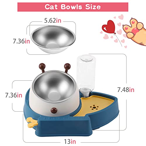 Yummy Sam Double Dog Cat Bowls, 15° Tilted Raised Detachable Stainless Steel Cat Food Bowls And Water Feeder With Auto Water Dispenser Bottle 2 In1 Pet Water Food Bowl Set For Puppy Kitten Small Pets #TOP1
