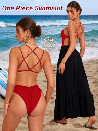 Image of ShawGobow Sexy Swimsuit for Women,Backless Scrunch Butt High Cut Monokini,One Piece Cheeky Bathing Suit Beach Pool Party