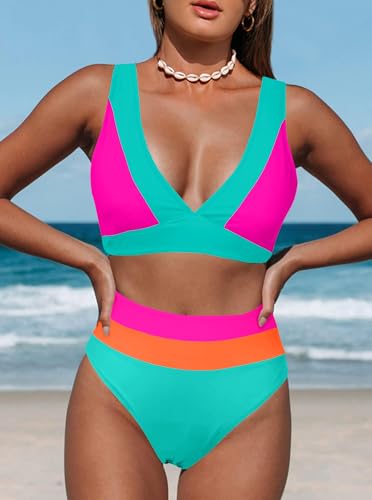 Image of Hilinker Women's Leopard Bikini Swimsuits V Neck High Waisted 2 Piece Bathing Suits