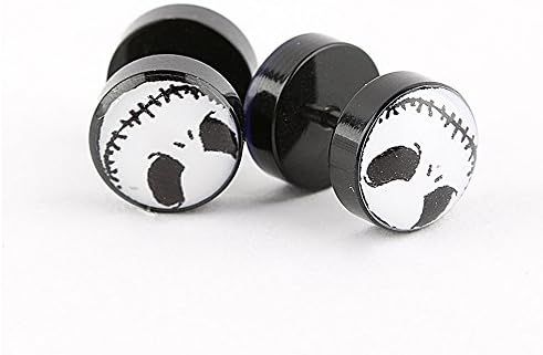 wanmanee 1Pair Jack Skellington Stainless Steel Fake Plug Stud Earrings Screw Back 10mm