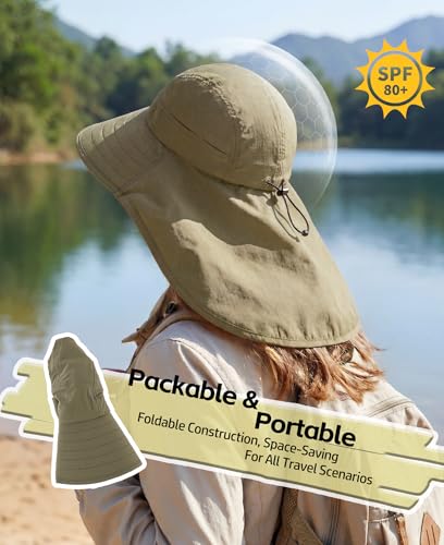 Image of Home Prefer UPF 80+ Sun Hat for Men Women Wide Brim Sun Hat with Neck Flap Summer Beach UV Protection Gardening Fishing Hat
