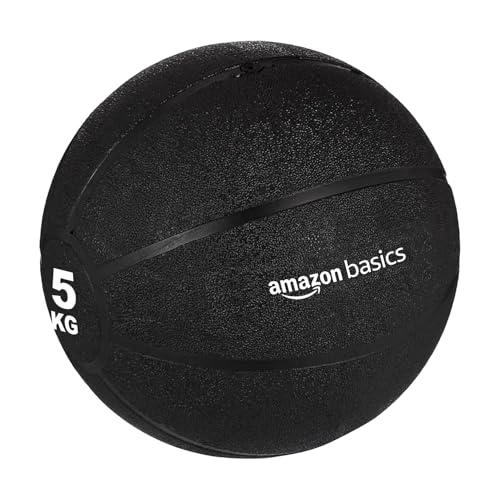 Amazon Basics Rubber Medicine Ball | Exercise Ball | Textured Finish for Strong Grip | Exercise & Fitness | 5 Kg | Black