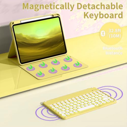 iPad Mini A17 Pro キーボードケース 丸型キー脱着式 iPad mini7/mini6 キーボード付きケース iPad mini 第7/6世代 キーボードカバー 上側ペンシル収納可能 マグネット 分離式 人気 超軽量,イエロー