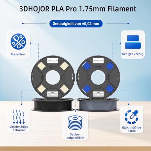 Image of 3DHoJor PLA+ 3D Printer Filament Bundle, Multicolor PLA+ Filament 1.75mm, Vacuum Packed, 0.25kg*8 Pack, 2kg Total, Black+Bone White+Grey+Brown+Red+Blue+Almond Yellow+Green
