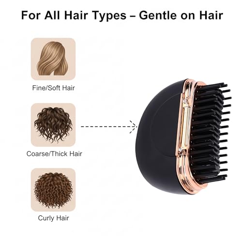 Image of Brrnoo Mini Cordless Hair Straightener Brush, Rechargeable Hot Brush Curling & Straightening for All Hair Types with Fast Heating 3 Temperature Settings 1500mAh Battery (Black)