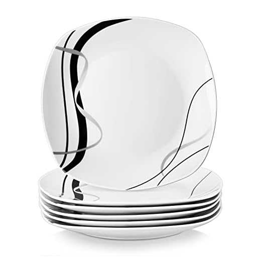 VEWEET, série FIONA, Assiettes Plates en Porcelaine 6 Pièces, Assiette à Dîner, pour Steak, Poisson, Viande, 25cm