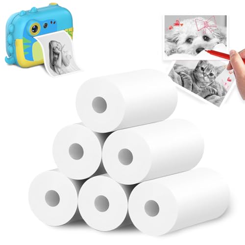 Image of Wembley Kids Instant Camera Thermal Paper Rolls, Photo Printer Refill Paper, Pack of 6, White