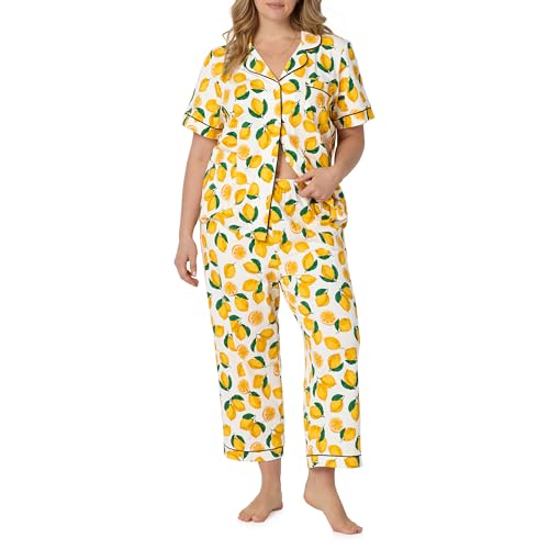 Image of Bed Head PJs Womens Matching Pajamas - Soft Organic Cotton Button Down PJ Shirt & Cropped Pants Set - Loungewear & Sleepwear