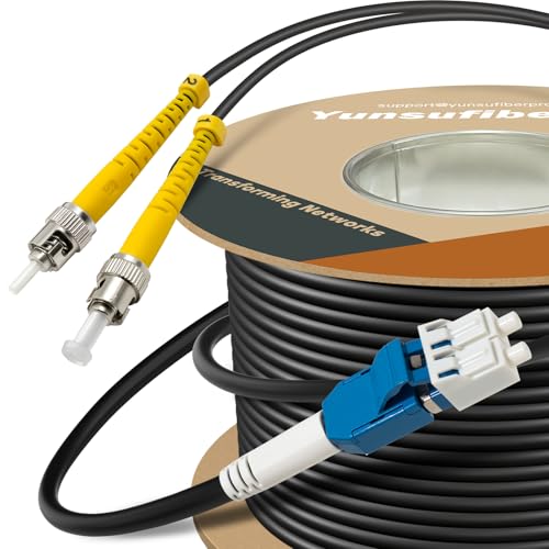 Image of 330ft / 100m Armored OD-5mm OS2 LC to ST Single Mode Fiber Cable, LC-ST Fiber Optic Patch Cord, Duplex 9 /125um SMF Optical Jumper, Black