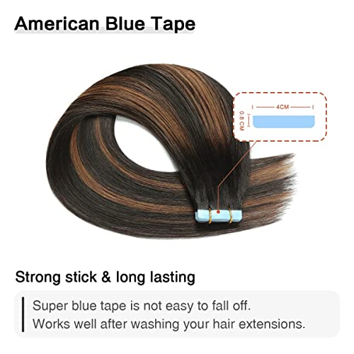 Image of SUYYA Tape In Hair Extensions Human Hair 14 Inch #P1B /6 /T1B Black to Brown