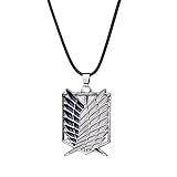 Cadena para hombre calhepco Collar con colgante de doble ala de Ataque en Titán, color plateado, para cosplay, cadena negra, regalo de juguete para hombres y mujeres, niño