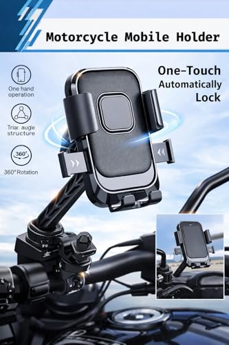 Image of Bike Phone Holder for Handlebar, One-Touch Lock Mobile Mount, 360 Rotatable Motorcycle Phone Holder, Shockproof Anti-Slip Clamp for 4-6.9 Inch Smartphones, Bicycle & Scooter (BS-02)