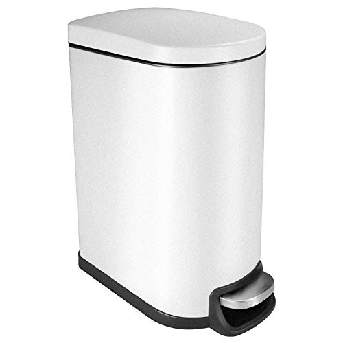 CTETC Slim Small Trash Can with Lid Soft Close and Removable Inner Wastebasket, Rectangular Narrow Garbage Can for Bathroom Bedroom Office, Anti-Fingerprint Matt Finish, 2.6Gal 10L, White