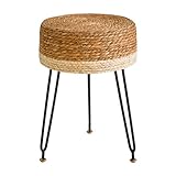 YMYNY Pouf Ottoman, Handmade Natural Water Hyacinth, Pastoral Style Footrest, Footstool with 4 Metal Legs Round Vanity Stool for Bedroom, Hallway, Living Room 12.59'L×12.59'W×17.71'H White UHBD029W