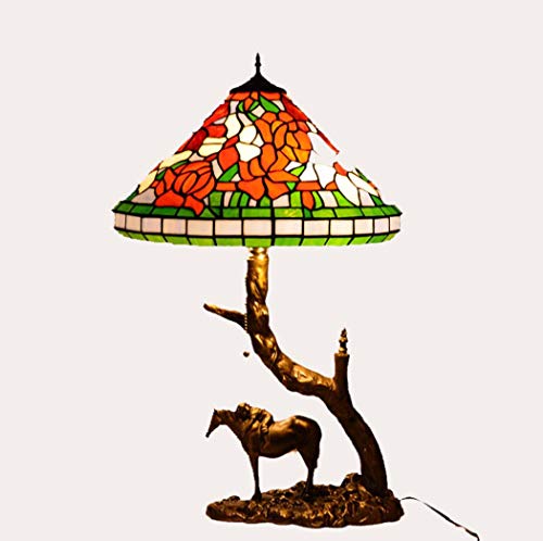Lampe vintage en verre de 16 pouces YRYRYW avec socle en résine antique style Tiffany