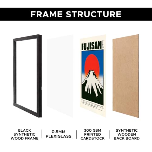 Image of Mount Fuji Japan Premium Framed Wall Poster (12x18 Inch) | Japanese Mountain & Rising Sun Travel Wall Art | Vintage Japan Landscape Decor for Bedroom, Living Room, Office & Workspace | Ready-to-Hang Display Frame