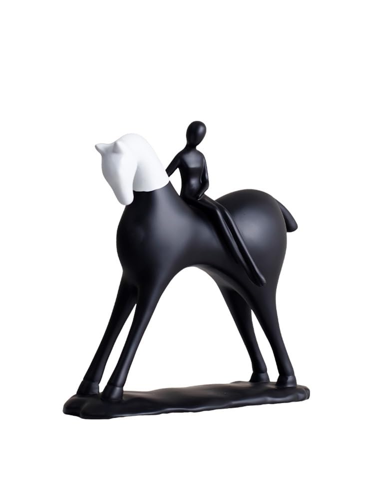 QINGGANG-0224 Desktop Decorations Simple Black and White Art Horse Ornaments Light Luxury Office Living Room Home Entrance Decorations(Black)