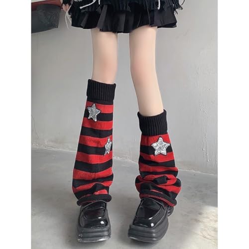 Y2k Knitted Leg Warmer for Women Cute JK Star Element Leg Socks Gothic Fashion Long Tube for Winter4
