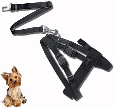 2-in-1 Dog Car Vehicle Safety Vest Harness Plus Connector Travel Strap Adjustable Soft Padded Car Seat Belt Leash